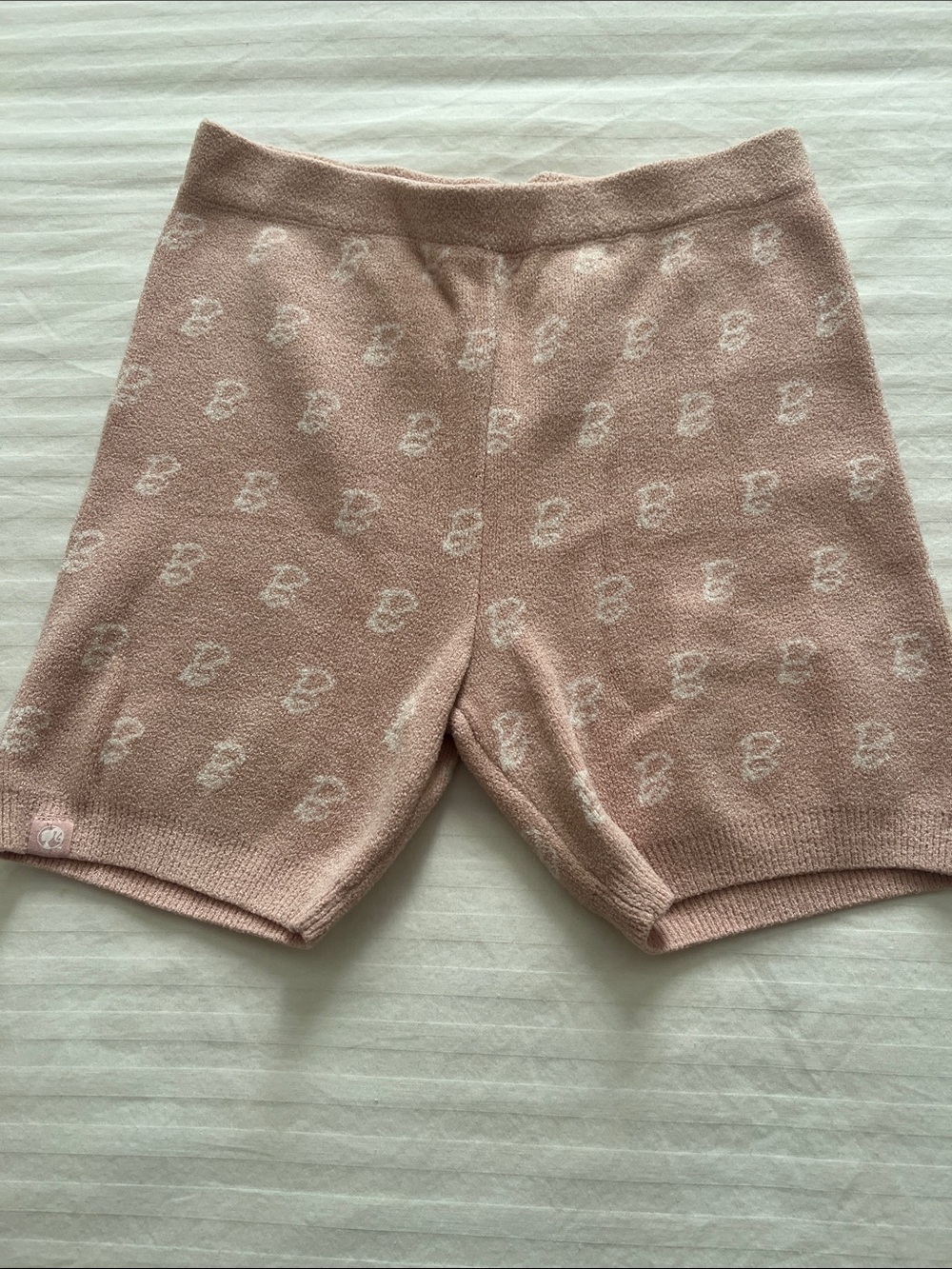 Barefoot Dreams Barbie Logo Pink Cream Logo Knit Shorts